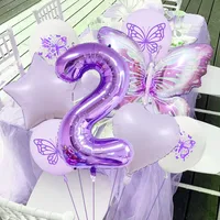 New Purple Butterfly Foil Balloon Decoration Matte Heart-Shaped Stars One Year Old Birthday Printing Butterfly Rubber Balloons main image 3
