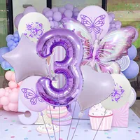New Purple Butterfly Foil Balloon Decoration Matte Heart-Shaped Stars One Year Old Birthday Printing Butterfly Rubber Balloons main image 4
