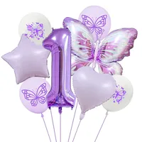 New Purple Butterfly Foil Balloon Decoration Matte Heart-Shaped Stars One Year Old Birthday Printing Butterfly Rubber Balloons sku image 1