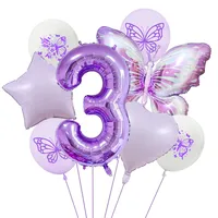 New Purple Butterfly Foil Balloon Decoration Matte Heart-Shaped Stars One Year Old Birthday Printing Butterfly Rubber Balloons sku image 3