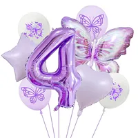 New Purple Butterfly Foil Balloon Decoration Matte Heart-Shaped Stars One Year Old Birthday Printing Butterfly Rubber Balloons sku image 4