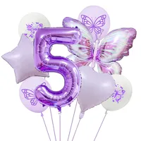 New Purple Butterfly Foil Balloon Decoration Matte Heart-Shaped Stars One Year Old Birthday Printing Butterfly Rubber Balloons sku image 5