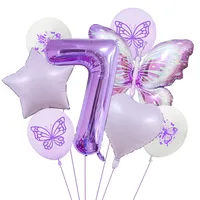 New Purple Butterfly Foil Balloon Decoration Matte Heart-Shaped Stars One Year Old Birthday Printing Butterfly Rubber Balloons sku image 7