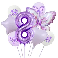 New Purple Butterfly Foil Balloon Decoration Matte Heart-Shaped Stars One Year Old Birthday Printing Butterfly Rubber Balloons sku image 8