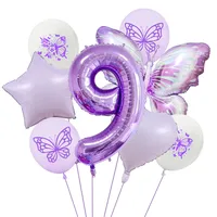 New Purple Butterfly Foil Balloon Decoration Matte Heart-Shaped Stars One Year Old Birthday Printing Butterfly Rubber Balloons sku image 9