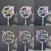 Acrylic Bow Birthday Cake Decoration UV Color Printing Party Supplies Holiday Decoration Plastic Material main image 1