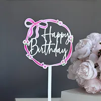 Acrylic Bow Birthday Cake Decoration UV Color Printing Party Supplies Holiday Decoration Plastic Material main image 3