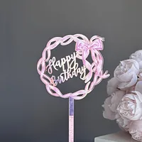 Acrylic Bow Birthday Cake Decoration UV Color Printing Party Supplies Holiday Decoration Plastic Material main image 4