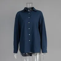 Casual Loose Solid Color Shirt All-Matching Lazy Fashion Spring And Summer  Style Long Sleeve Lapel Shirt sku image 13
