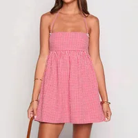 Fashion Style Off Shoulder Plaid Mini Dress Sexy Summer Holiday Dress Women's Fashion High Waist A- Line Skirt One Shoulder Design main image 2