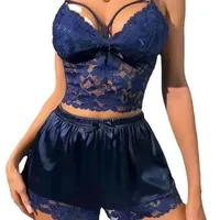 European Style Lace Short Tops And Shorts Pajamas Suit Women's Summer Casual Sexy Home Wear V-neck Sleeveless Polyester main image 5