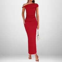 Elegant Solid Color High Waist Asymmetric Shoulder Spring, Summer, Autumn And Winter Ladies Dress Fashion Sexy main image 1