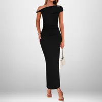 Elegant Solid Color High Waist Asymmetric Shoulder Spring, Summer, Autumn And Winter Ladies Dress Fashion Sexy main image 2