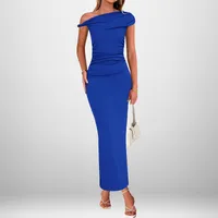 Elegant Solid Color High Waist Asymmetric Shoulder Spring, Summer, Autumn And Winter Ladies Dress Fashion Sexy main image 3