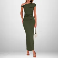 Elegant Solid Color High Waist Asymmetric Shoulder Spring, Summer, Autumn And Winter Ladies Dress Fashion Sexy main image 4