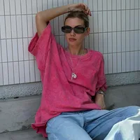 Men Women Summer Street Style Animal Pattern Washed-out Vintage Short Sleeve T-shirt Casual Loose Round Neck Cotton Top main image 2