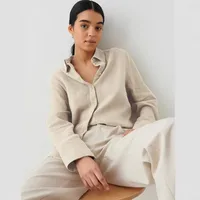 Two-Layer Pleated Cotton Shirt Loose Long Sleeve Cotton  Elements Casual Women's Shirt main image 3