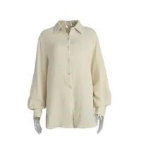 Two-Layer Pleated Cotton Shirt Loose Long Sleeve Cotton  Elements Casual Women's Shirt main image 5