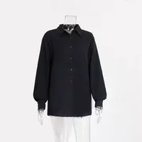 Two-Layer Pleated Cotton Shirt Loose Long Sleeve Cotton  Elements Casual Women's Shirt sku image 14