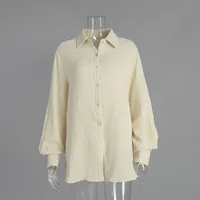 Two-Layer Pleated Cotton Shirt Loose Long Sleeve Cotton  Elements Casual Women's Shirt sku image 18