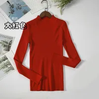 Slim-Fit Half Turtleneck Knitted Sweater Women's Early Autumn Solid Color Bottoming Shirt Casual Style Long Sleeve Top sku image 5