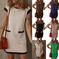 Spring Summer T-shirt Mini Dress Women Pullover Pocket Design Straight Sleeve Cover Up Dress European Style Street Fashion main image 1