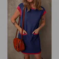 Spring Summer T-shirt Mini Dress Women Pullover Pocket Design Straight Sleeve Cover Up Dress European Style Street Fashion main image 2