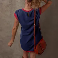 Spring Summer T-shirt Mini Dress Women Pullover Pocket Design Straight Sleeve Cover Up Dress European Style Street Fashion main image 3