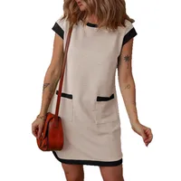 Spring Summer T-shirt Mini Dress Women Pullover Pocket Design Straight Sleeve Cover Up Dress European Style Street Fashion main image 4