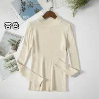 Slim-Fit Half Turtleneck Knitted Sweater Women's Early Autumn Solid Color Bottoming Shirt Casual Style Long Sleeve Top sku image 11