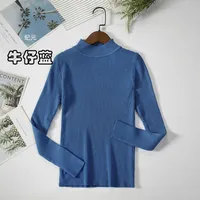 Slim-Fit Half Turtleneck Knitted Sweater Women's Early Autumn Solid Color Bottoming Shirt Casual Style Long Sleeve Top sku image 17