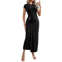 Summer New Women's Long Slim Round Neck Solid Color Dress Commuter Vacation High Waist Ankle Knitted Dress main image 5