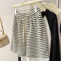 Fashion Style High Waist Loose Design Pinstripe Casual Wide Leg Pants Sports All-Match Women's Shorts Streetwear Senior Street main image 1
