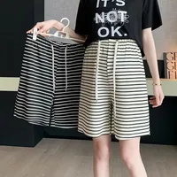 Fashion Style High Waist Loose Design Pinstripe Casual Wide Leg Pants Sports All-Match Women's Shorts Streetwear Senior Street main image 2