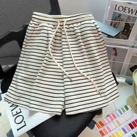 Fashion Style High Waist Loose Design Pinstripe Casual Wide Leg Pants Sports All-Match Women's Shorts Streetwear Senior Street main image 3