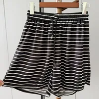 Fashion Style High Waist Loose Design Pinstripe Casual Wide Leg Pants Sports All-Match Women's Shorts Streetwear Senior Street sku image 2