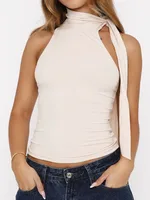 Fashion Sexy Short Top Women's Sleeveless Tight Open Belly Fashion Small Shirt Urban Style Spring And Summer Solid Color Commute Friendly sku image 4