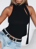 Fashion Sexy Short Top Women's Sleeveless Tight Open Belly Fashion Small Shirt Urban Style Spring And Summer Solid Color Commute Friendly sku image 7