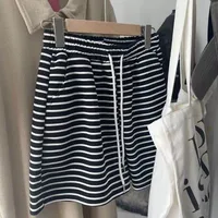 Fashion Style High Waist Loose Design Pinstripe Casual Wide Leg Pants Sports All-Match Women's Shorts Streetwear Senior Street sku image 9