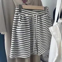 Fashion Style High Waist Loose Design Pinstripe Casual Wide Leg Pants Sports All-Match Women's Shorts Streetwear Senior Street sku image 12