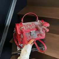 Elegant Twist Lock Shoulder Bag Fashion Casual Ladies Square Flower Pattern Artificial Leather Handbag Street Style Four Seasons Applicable main image 2
