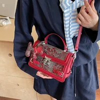 Elegant Twist Lock Shoulder Bag Fashion Casual Ladies Square Flower Pattern Artificial Leather Handbag Street Style Four Seasons Applicable main image 5