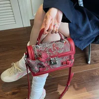 Elegant Twist Lock Shoulder Bag Fashion Casual Ladies Square Flower Pattern Artificial Leather Handbag Street Style Four Seasons Applicable main image 4