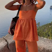 Elegant Casual Fashion Set Loose Solid Color Suspender Trousers Women's Polyester Sleeveless Elegant Commuter Style main image 4