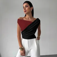 Slim-Fit Assorted Colors Shoulder Ruffle Detail Commuter Top Women's Elegant Style Short Sleeveless T-shirt Solid Color main image 3