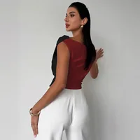 Slim-Fit Assorted Colors Shoulder Ruffle Detail Commuter Top Women's Elegant Style Short Sleeveless T-shirt Solid Color main image 4