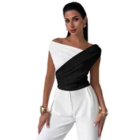 Slim-Fit Assorted Colors Shoulder Ruffle Detail Commuter Top Women's Elegant Style Short Sleeveless T-shirt Solid Color main image 5