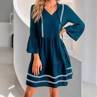 Casual Lace Dress Hooded Short Sleeve V-neck Pleated Skirt Polyester Fabric Han Style Ninth Sleeve Mid-Length Dress Dress main image 4