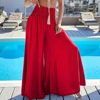 Spring And Summer New Women's High Waist Drawstring Ice Silk Wide-Leg Pants Casual Trousers Solid Color  Style main image 3