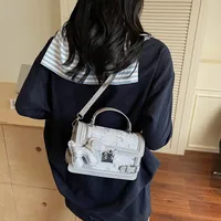 Elegant Twist Lock Shoulder Bag Fashion Casual Ladies Square Flower Pattern Artificial Leather Handbag Street Style Four Seasons Applicable sku image 2